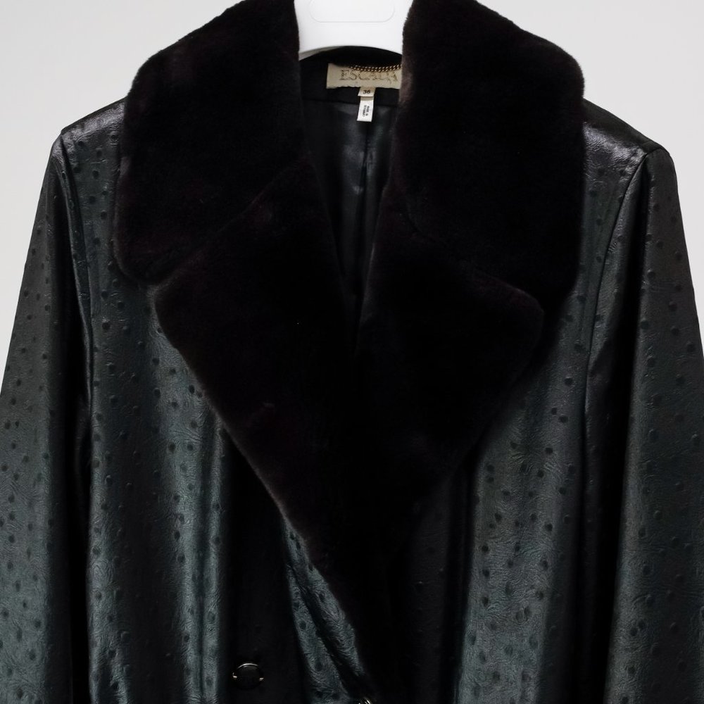 *SOLD* Escada Black Mink Collar Trench Coat - Picture 5 of 16